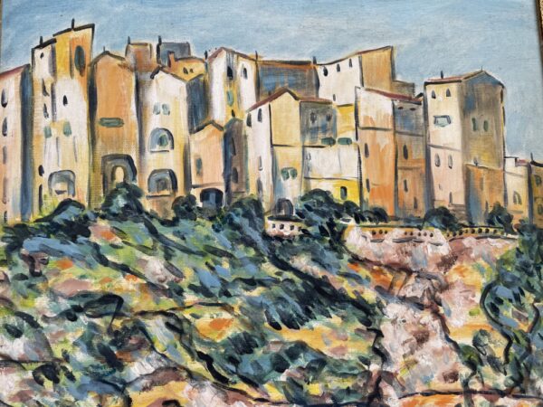 Hilltop Town, Vintage Oil On Board