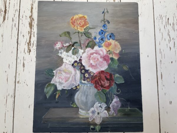 Spring Blooms vintage floral oil on board