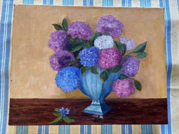 Vintage, oil on canvas, hydrangeas