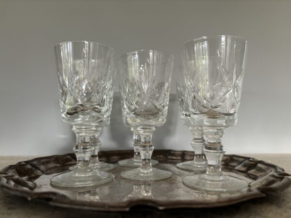 Set of six old cut glass glasses