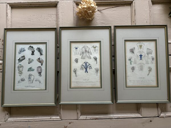 Set of three antique le mode and le Bon Ton fashion illustrations