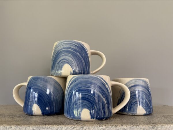 Blue Brush Stroke, hand thrown mugs