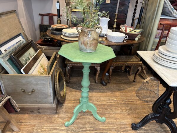 Green Painted, Old, Wooden, Pedestal Table
