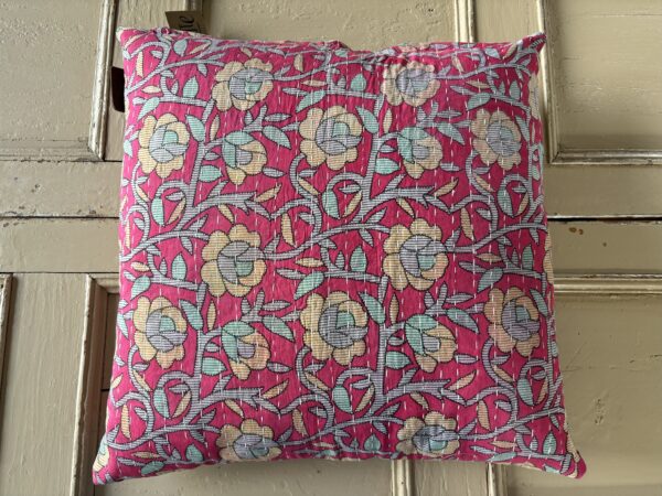 Vintage, Kantha Cushion - 'Pink Floral'