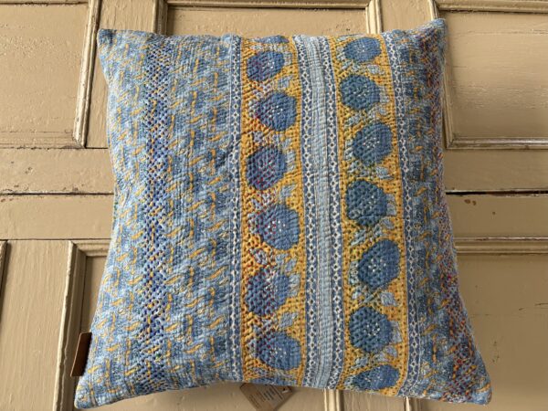 Vintage, fine stitch kantha cushion - 'Cornflower'