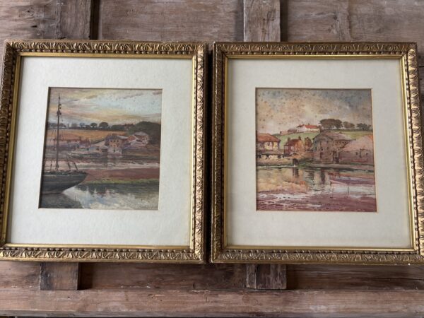 Pair of antique, coastal scene watercolours by Alfred George Morgan