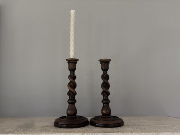 Old oak barley twist candlesticks