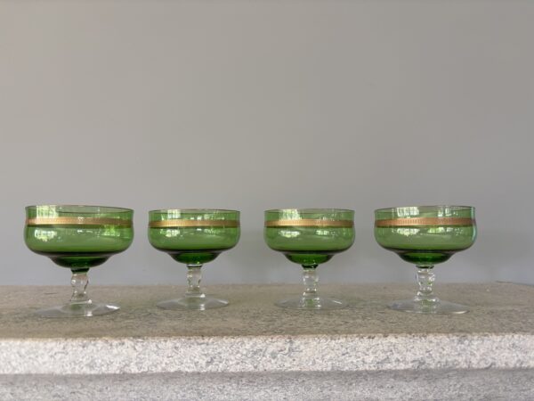 Set Of Four, Vintage, Green, Champagne coupes