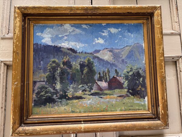 Mid Century, Alpine Spring Scene oil on board