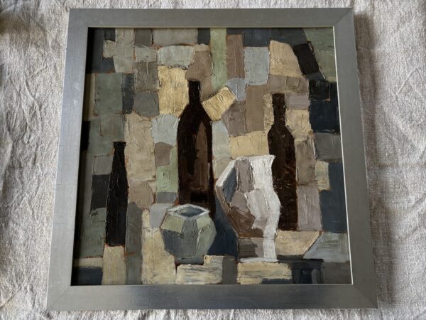 1993 abstract, oil on board bottles & Jug
