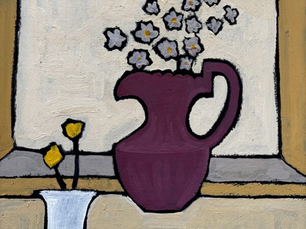 Mid Century, Swedish Still Life oil on board - kitchen window