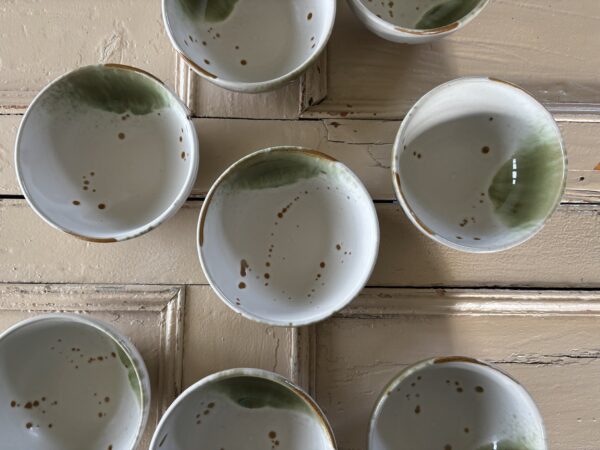 Glossy Green & White, Stoneware, Bowls