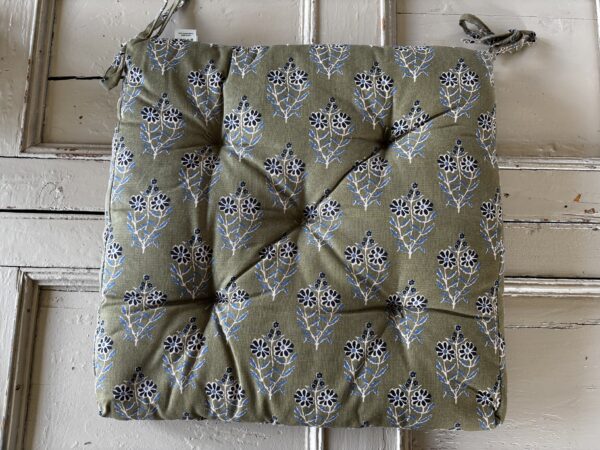 Cotton, Seat Cushion - 'Olive Floral'