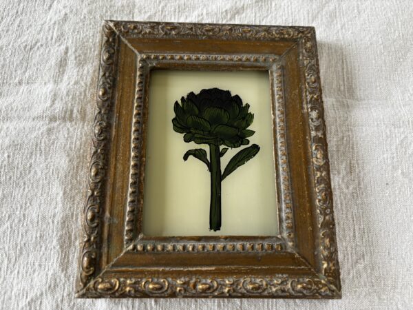 Glass painting in vintage frame - artichoke