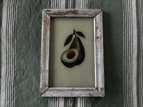 Glass painting of an avocado in vintage frame