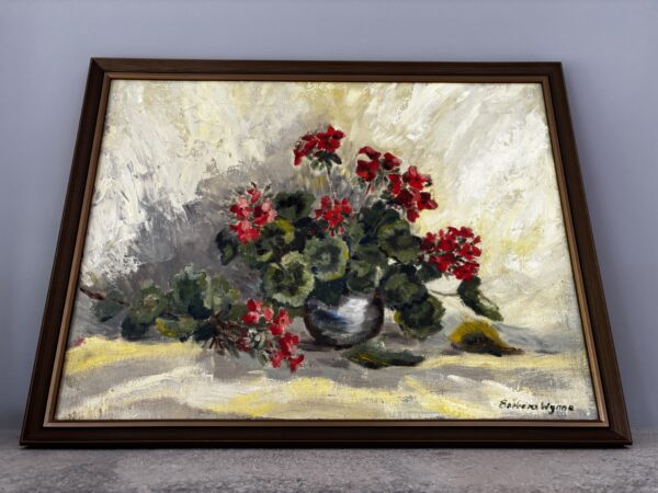 Vintage, oil on board - geraniums
