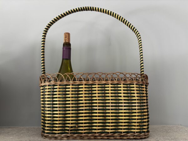 French, vintage woven rattan bottle holder