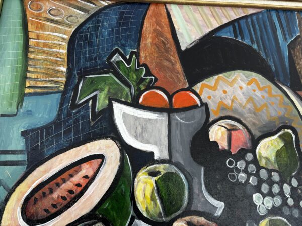 Large, Vintage, Spanish, Cubist, Still Life, Oil On Canvas - 'Fruitful'