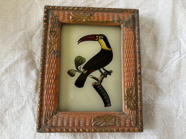 Glass Painting in vintage frame 'Toucan'