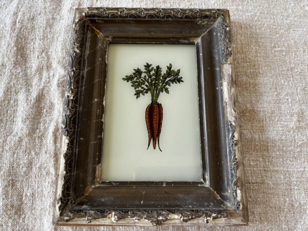 Glass painting in vintage frame -Carrots