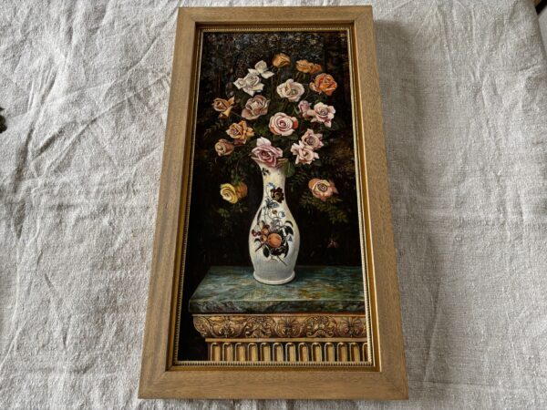 Vintage, floral bloom, oil on canvas, painted vase